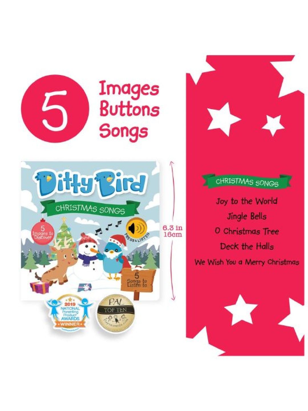 Ditty Bird Musical Book - Christmas Songs (No Color- Image 2)