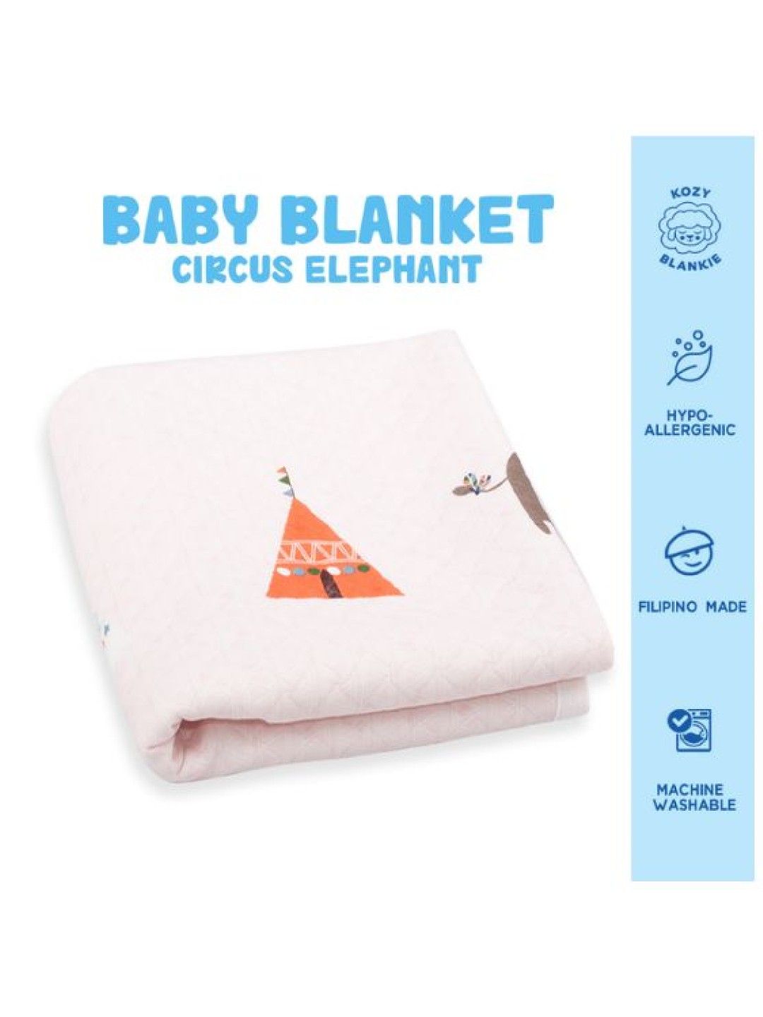 Kozy Blankie Large Reversible Quilt Blanket 100% Cotton - Circus Elephant (No Color- Image 2)