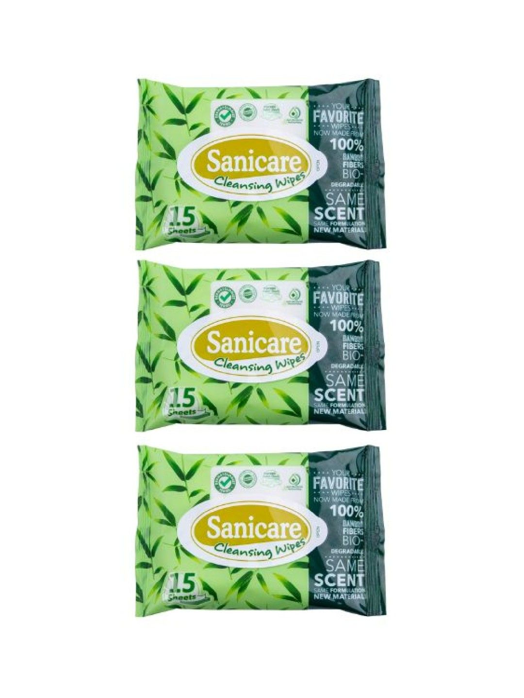 Sanicare [Bundle of 3] Cleansing Wipes Bamboo Fibre (15 sheets) (No Color- Image 1)