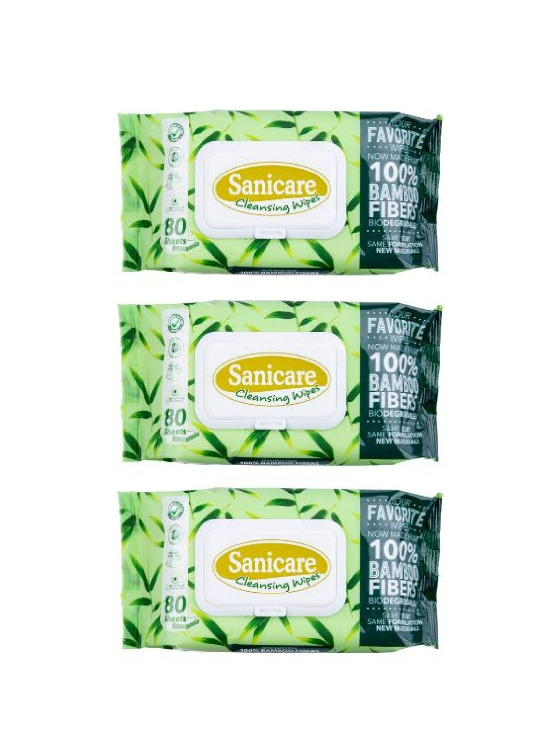 Sanicare [Bundle of 3] Cleansing Wipes Eucalyptus Bamboo Fibre (80 sheets) (No Color- Image 1)