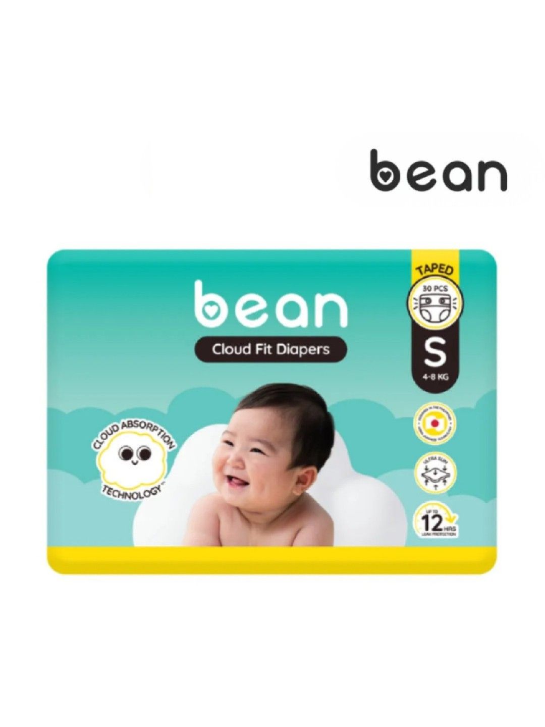 bean Cloud Fit Diapers Small (30s) + Sakura Wipes 32 sheets (No Color- Image 2)
