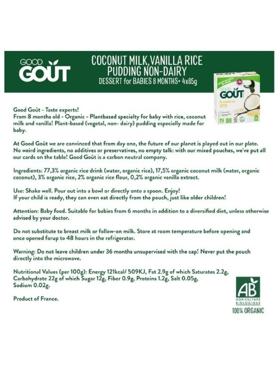 GoodGout Coconut Milk and Vanilla Rice Pudding (4 x 85g) (No Color- Image 2)