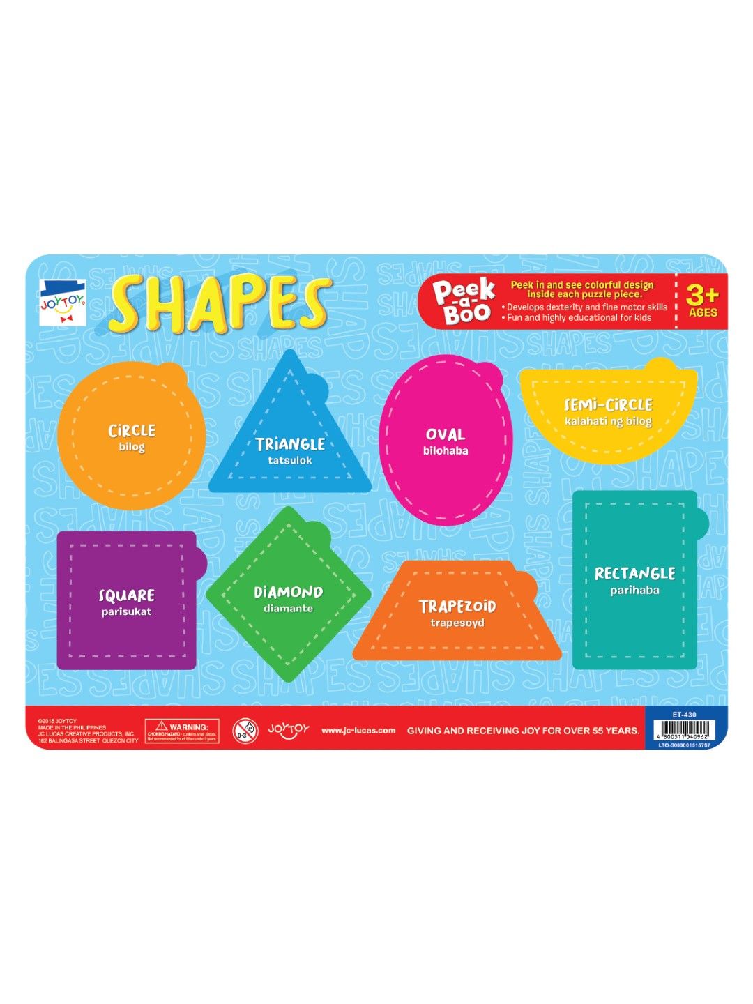 Joytoy Colors & Shapes Peek-a-Boo Frame Tray Puzzle (No Color- Image 3)