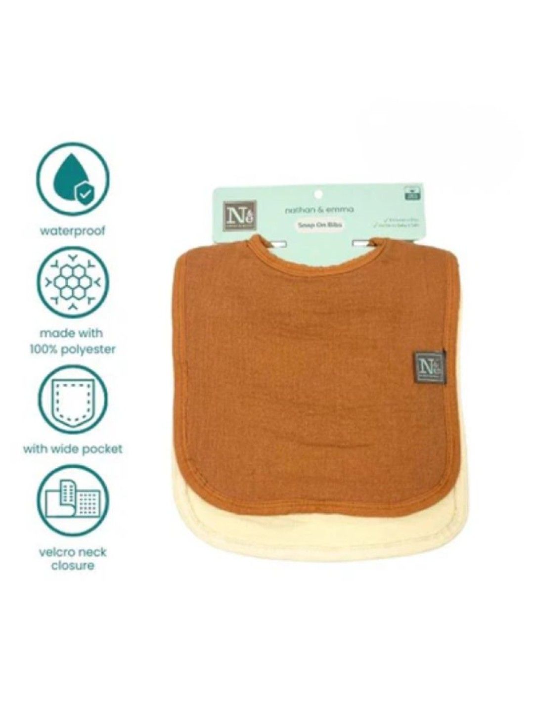 Nathan & Emma Snap on Muslin Bibs 2s (Copper Brown and Cream White) (No Color- Image 2)