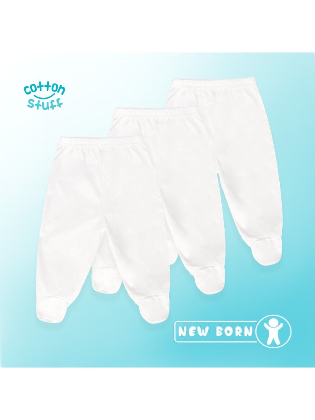 Cotton Stuff 3-piece Footed Pajama  (White) (No Color- Image 2)