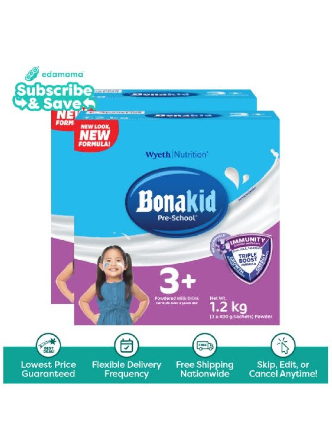 Bonakid Preschool Stage 4 Powdered Milk Drink (1.2kg) Bundle of 2 - Subscription