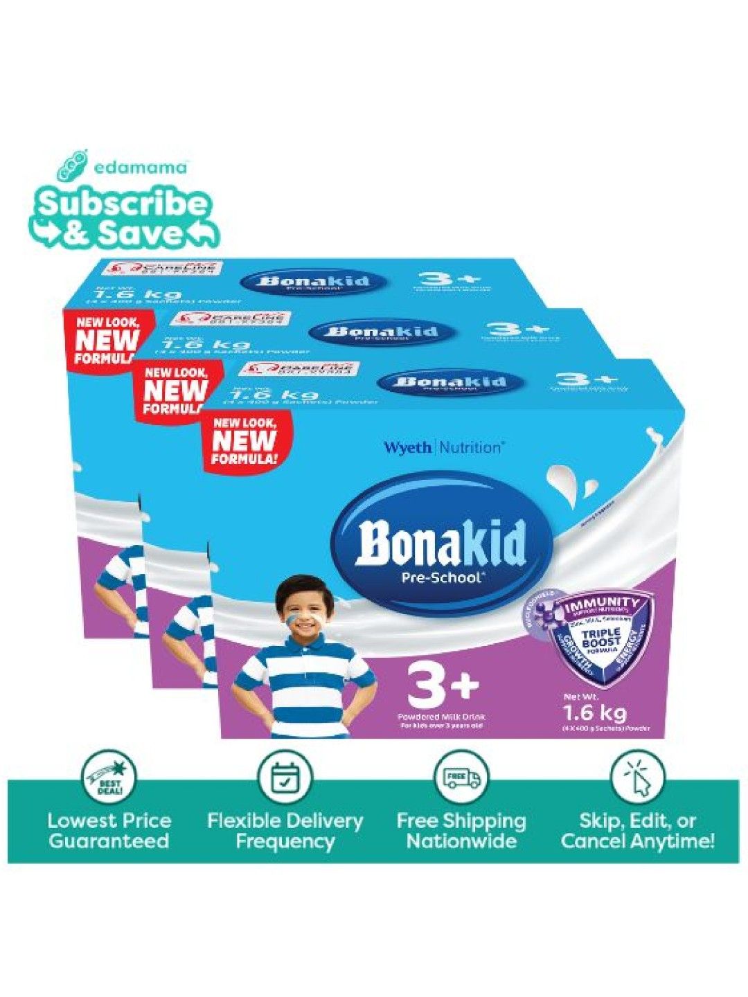 Bonakid Preschool Stage 4 Powdered Milk Drink (1.6kg) Bundle of 3 - Subscription (No Color- Image 1)