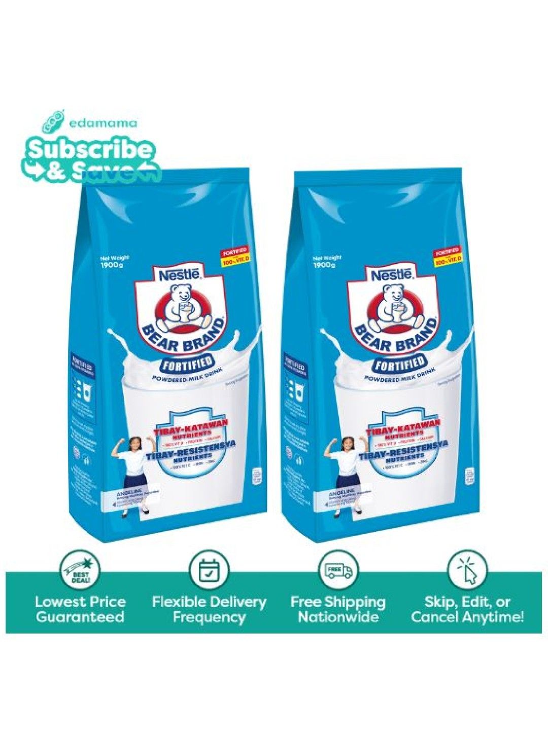 Bear Brand Fortified Powdered Milk Drink (1.9kg) Bundle of 2 - Subscription