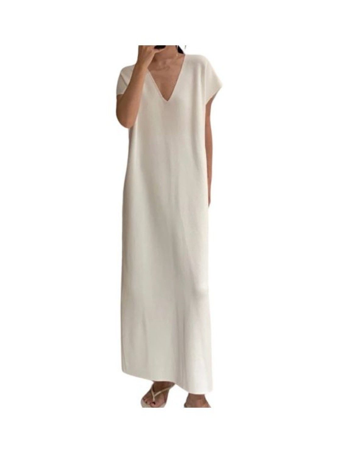 Artse Mnl Knitted V-Neck Dress (Cream- Image 1)