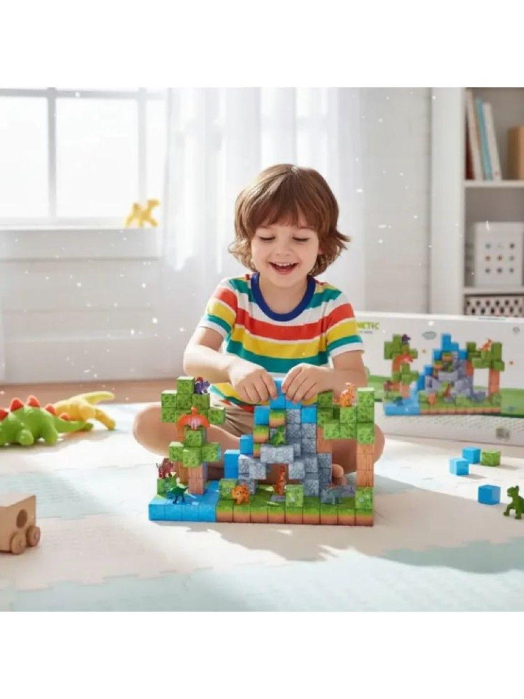 Magnetic Blocks Magnetic Building Blocks Educational Puzzle Toy Dino Theme 142pcs. (No Color- Image 3)