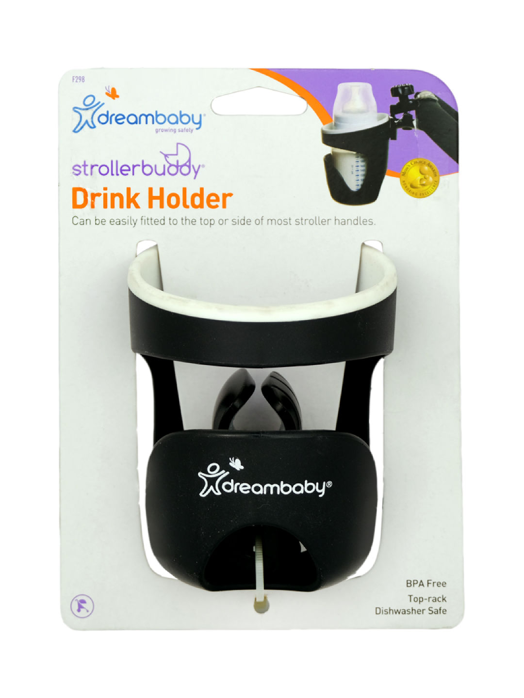 Dreambaby- Sanxiao Stroller Buddy Drink Holder Black/White Trim (Black- Image 1)