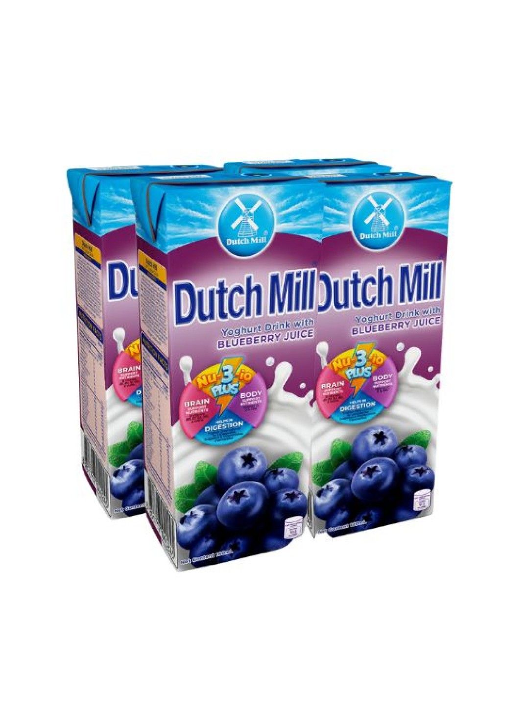 Dutch Mill UHT Yoghurt Drink Blueberry 180ml x 4 brick