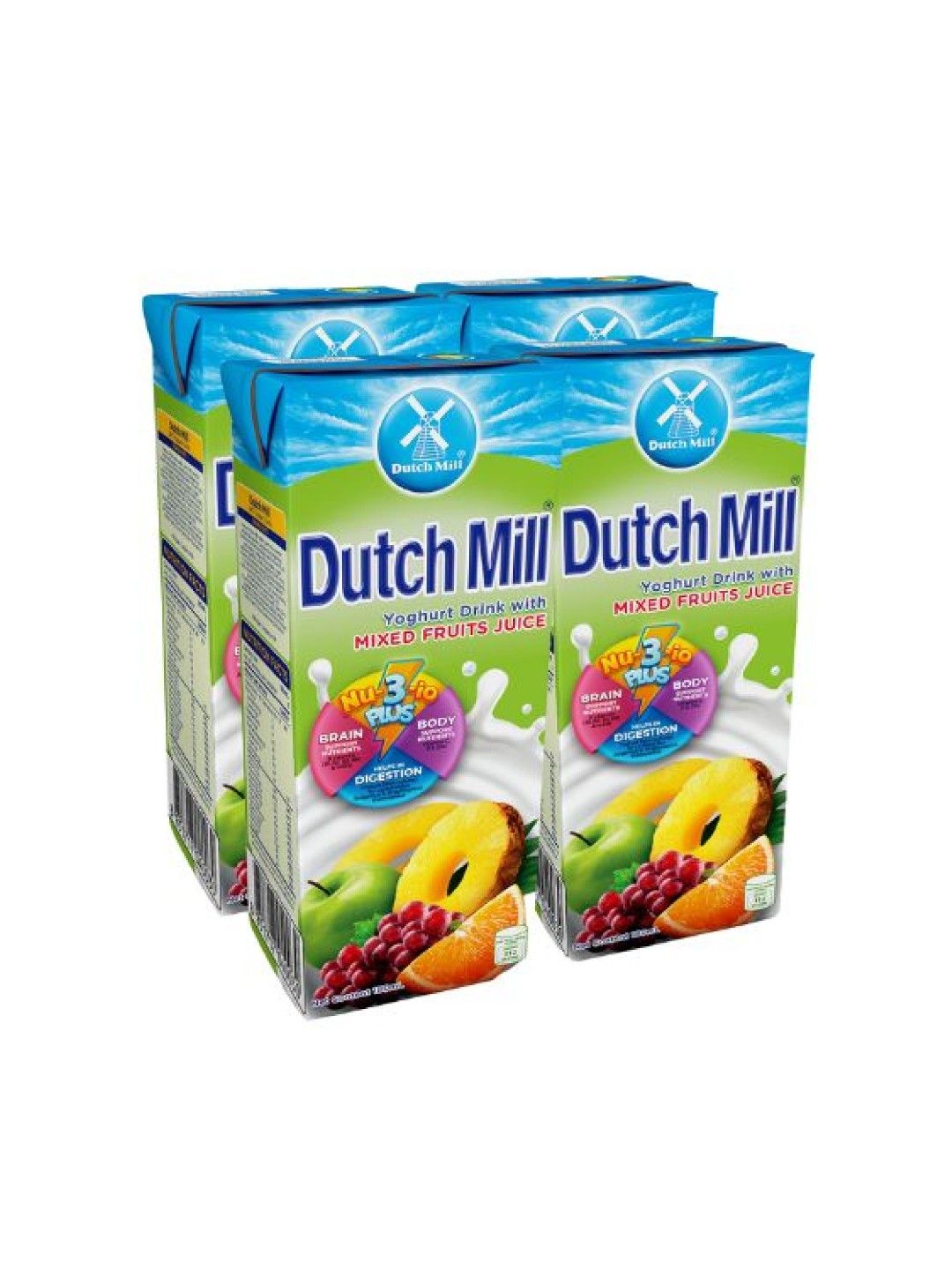 Dutch Mill UHT Yoghurt Drink Mixed Fruit 180ml x 4 brick