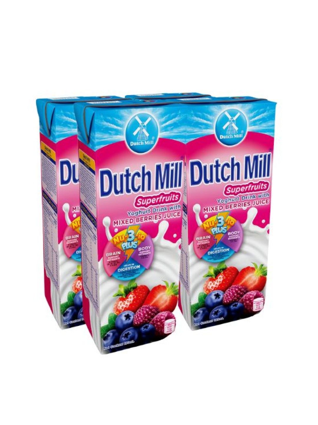 Dutch Mill UHT Yoghurt Drink Superfruits with 4 Mixed Berries Juice 180ml x 4 brick