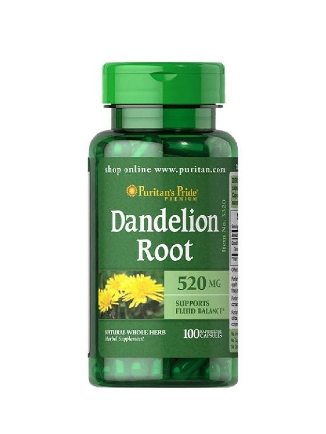 Puritan's Pride Dandelion Root 520 mg (100 capsules) (No Color- Image 1)