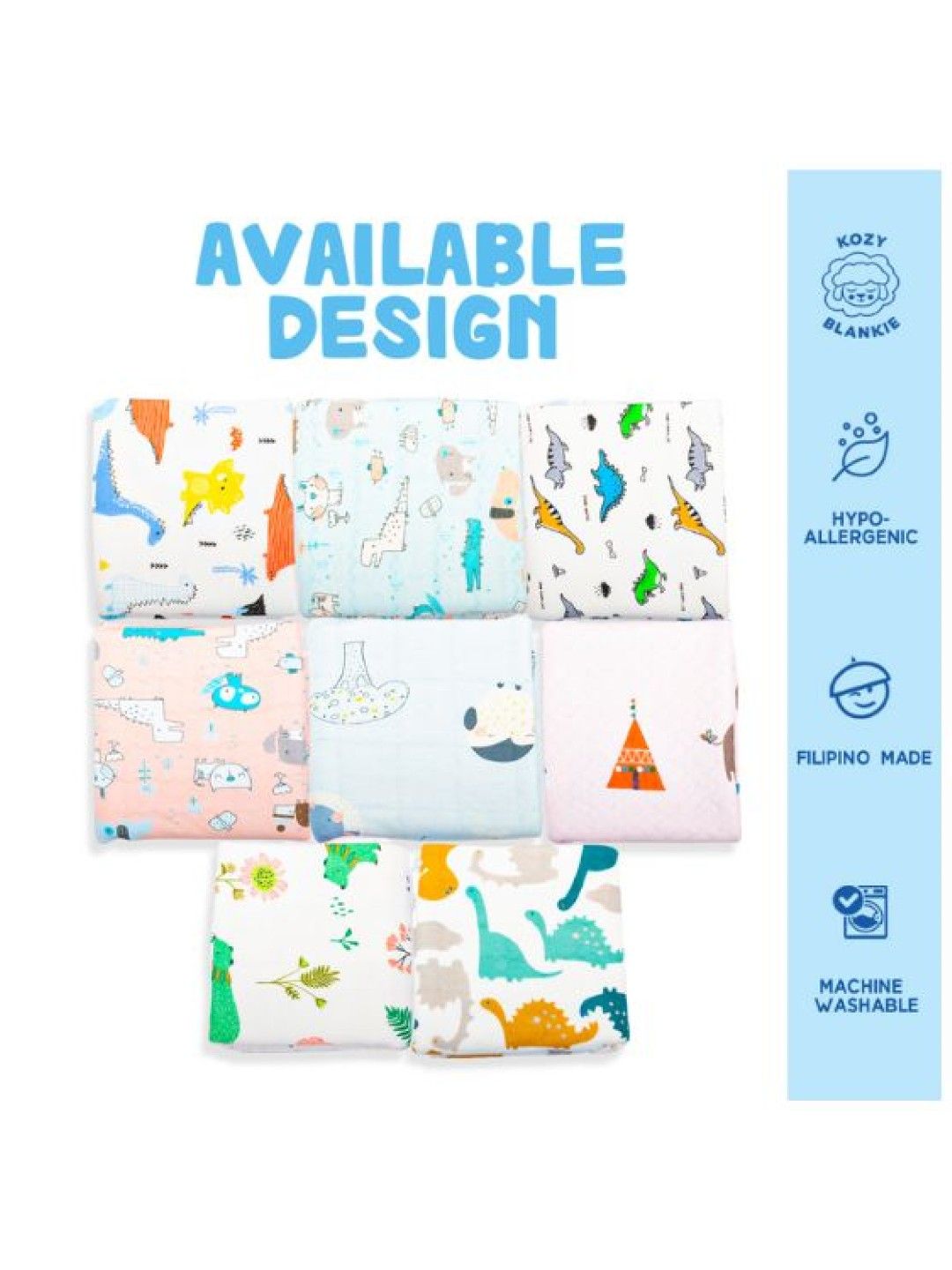 Kozy Blankie Large Reversible Quilt Blanket 100% Cotton - Blue Animal Friends (No Color- Image 4)
