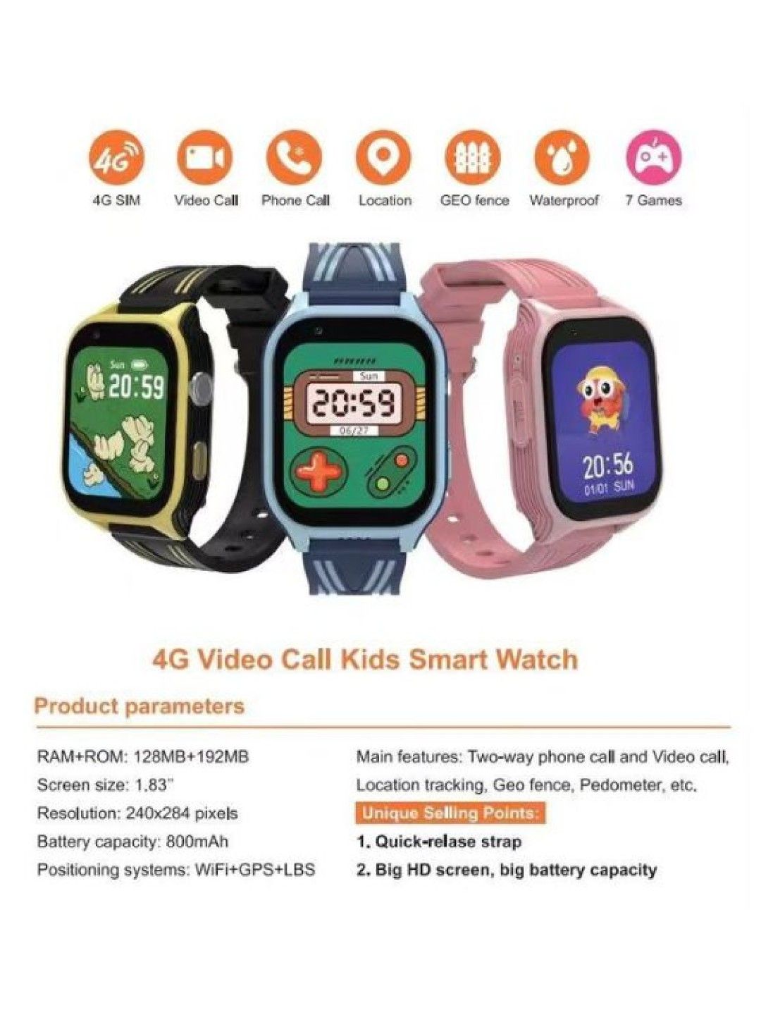 QT Hub NEW Kids Smartwatch (Pink Stripe- Image 3)