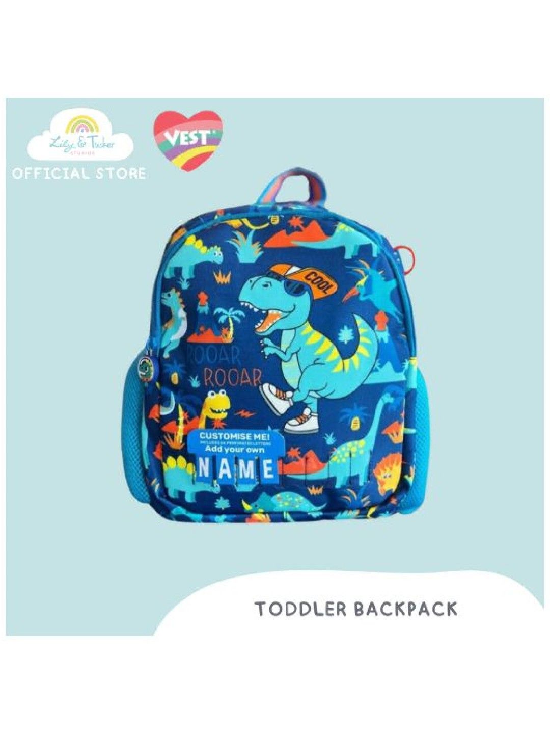 Lily and Tucker Vest 12” Kids Backpack with DIY Personalized Name - Dinosaur (No Color- Image 2)