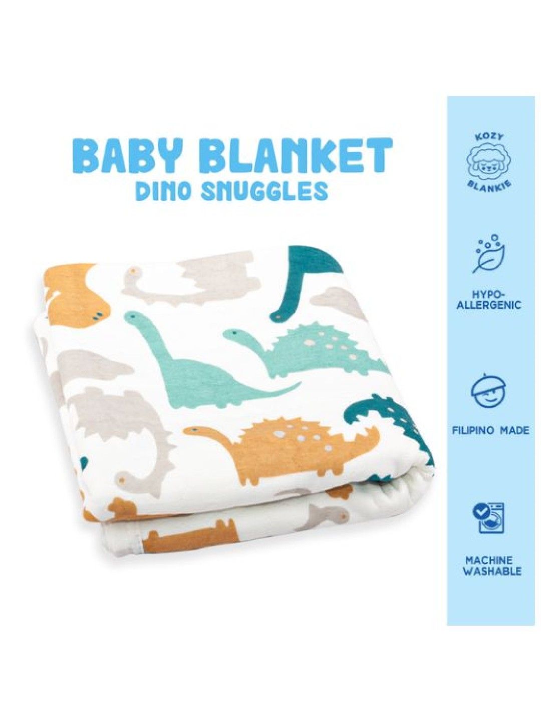 Kozy Blankie Large Reversible Quilt Blanket 100% Cotton - Dino Snuggles (No Color- Image 2)