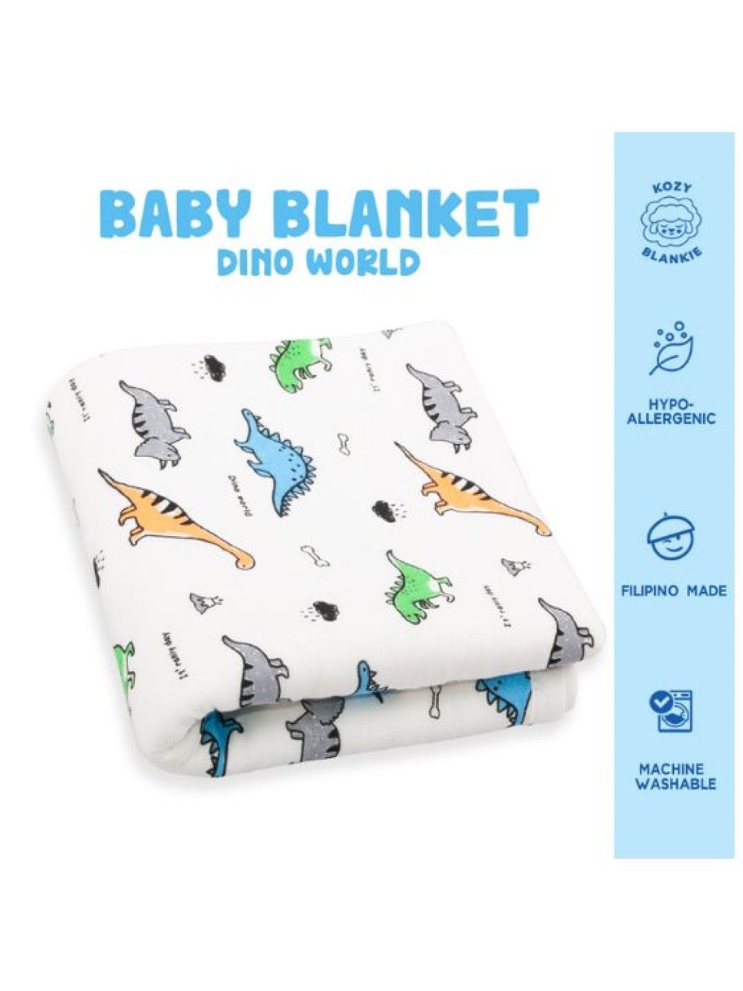 Kozy Blankie Large Reversible Quilt Blanket 100% Cotton - Dino World (No Color- Image 2)