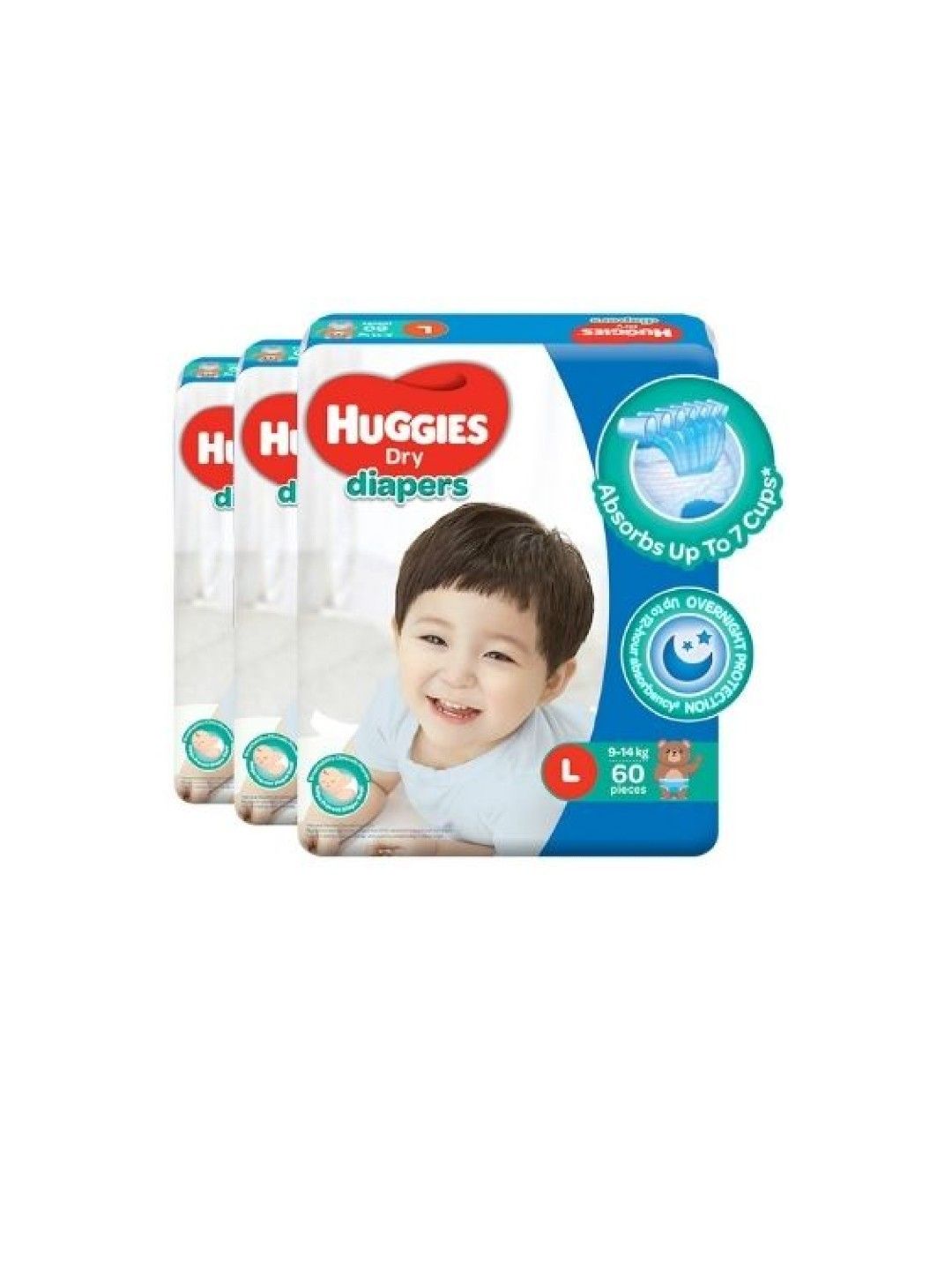 Huggies Dry Diapers Large 60 pcs x 3-pack (180 pcs)