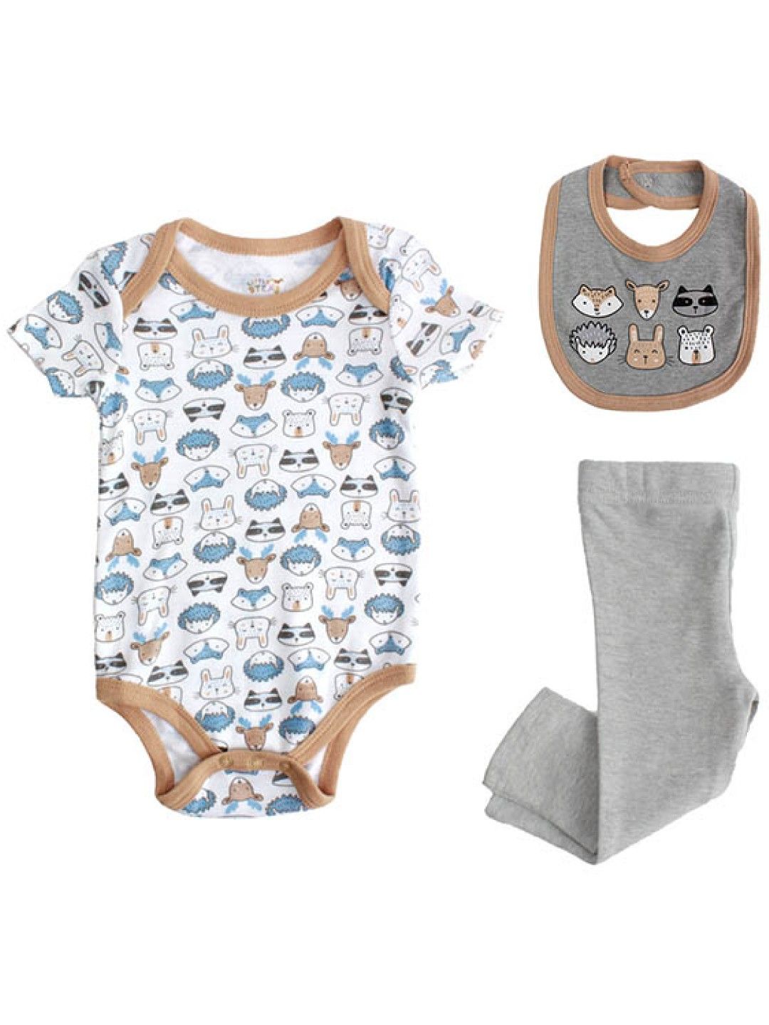 Little Steps Woodland Animals 3-Piece Bodysuit, Pants and Bib (No Color- Image 1)