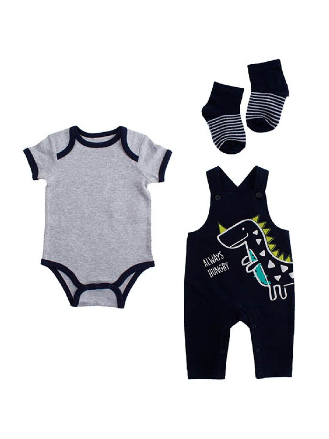 Little Steps 3-Piece Bodysuit, Overall, And Socks Dinosaur (Black/Grey- Image 1)