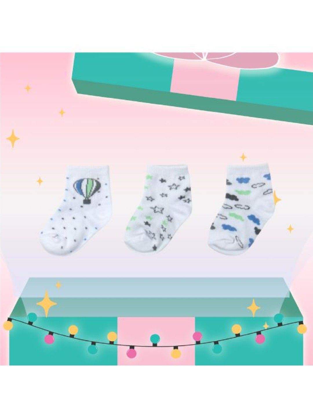 Mother's Choice 3 Pairs Infant Cute Baby Gift Box Socks (IT2464) (No Color- Image 1)