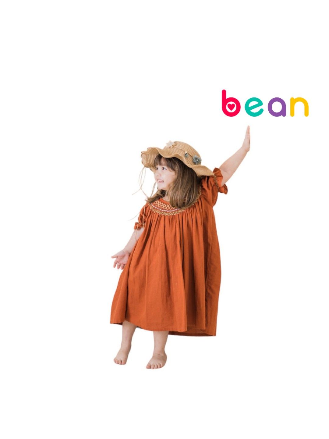 bean fashion Whimsical Wonders Sophie Puff Sleeves Dress with Hat (Beige- Image 1)