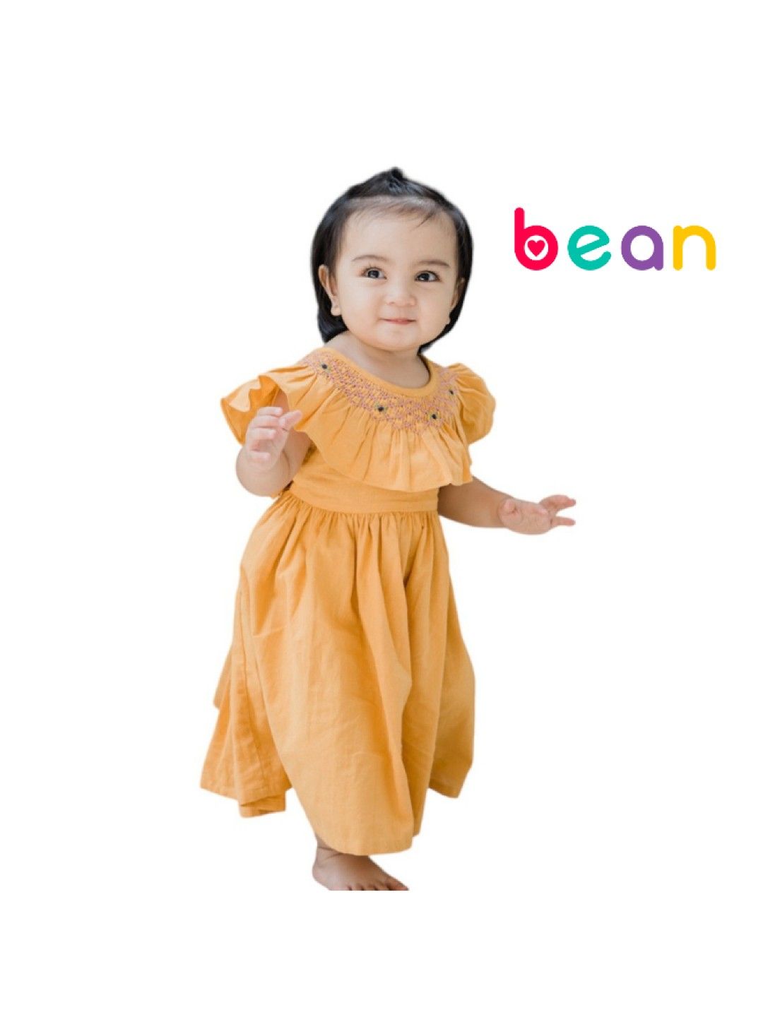 bean fashion Whimsical Wonders Cynthia Waist Tie Dress with Hat (Mustard- Image 1)