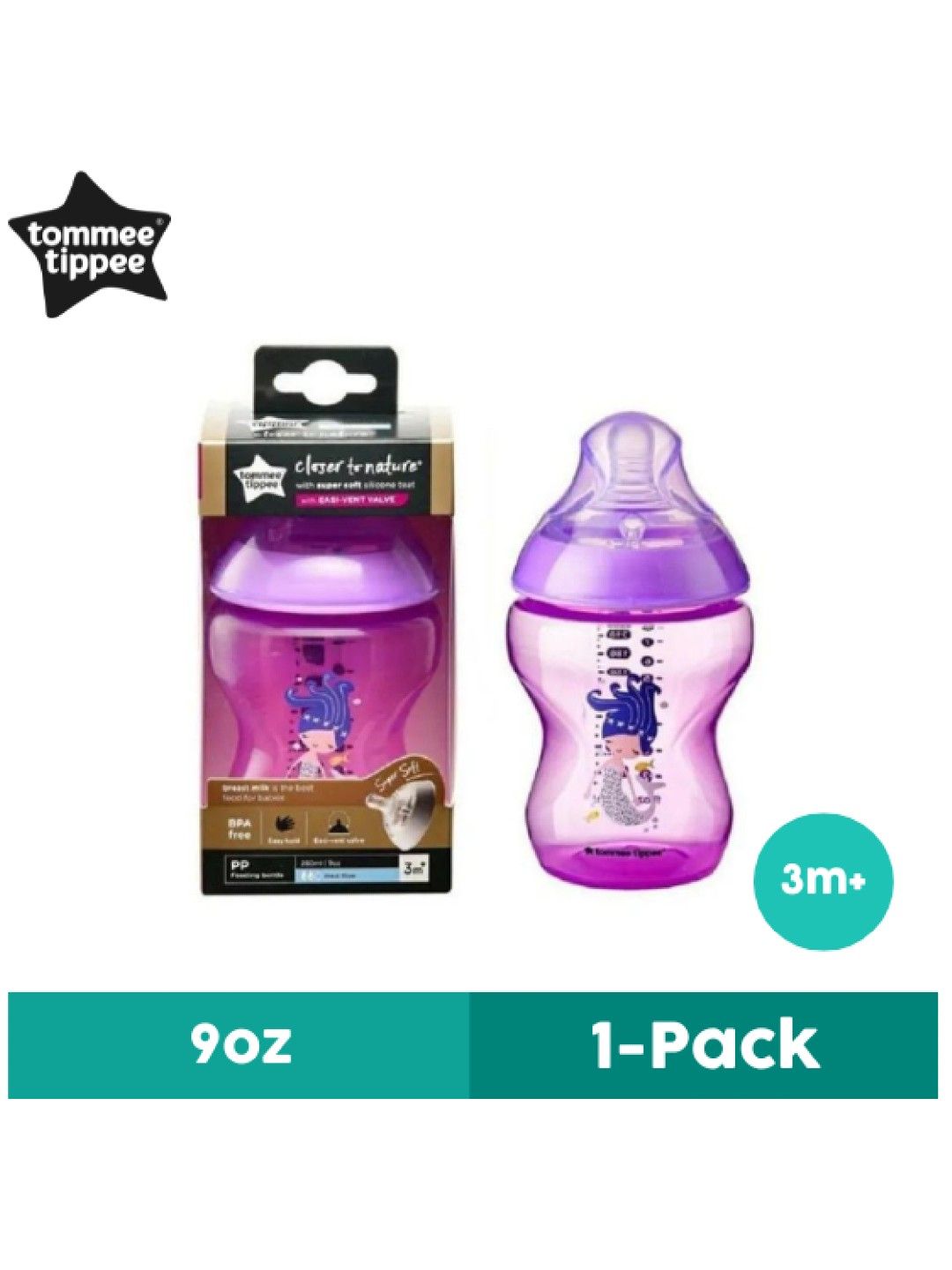 Tommee Tippee CTN PP Tinted Bottles (9oz/260ml) (Purple Mermaid- Image 1)