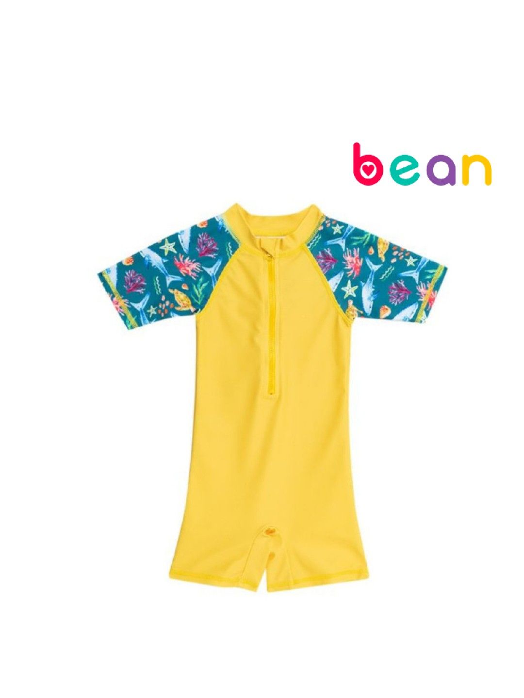 bean fashion Anina Rubio Anilao Boys Shortsleeves Zip front Swimsuit (Yellow- Image 1)