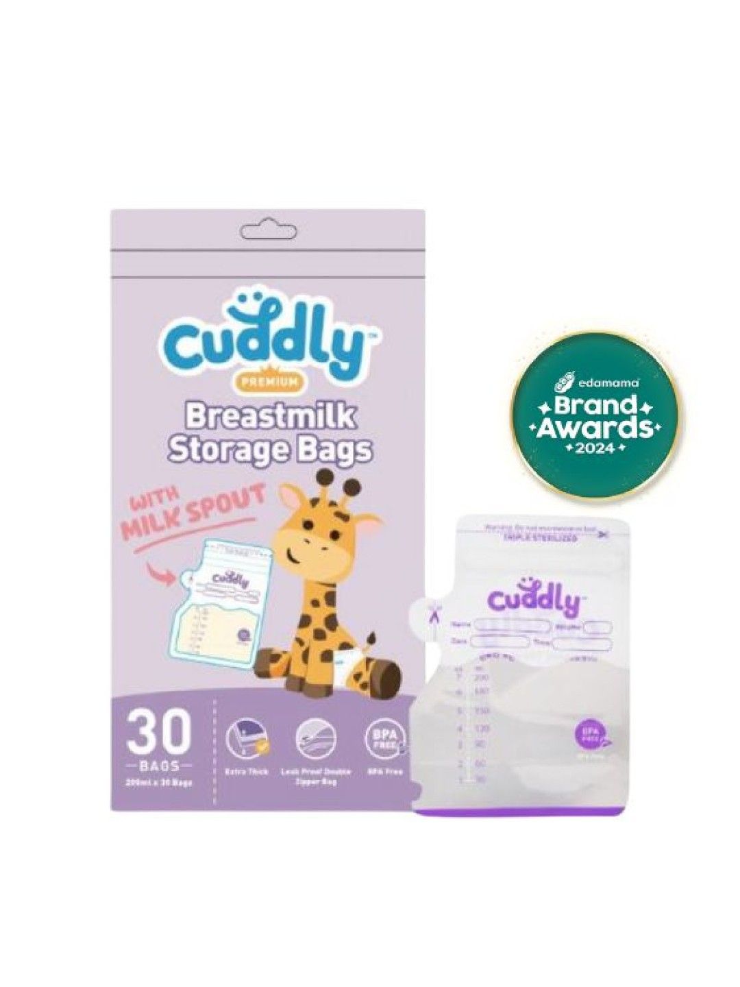 Cuddly Premium Extra-Thick Breastmilk Storage Bag with Spout 200ml (30 Bags)