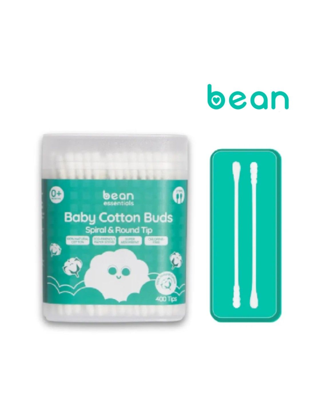 bean essentials Spiral & Round Baby Cotton Buds (400 tips) (No Color- Image 1)