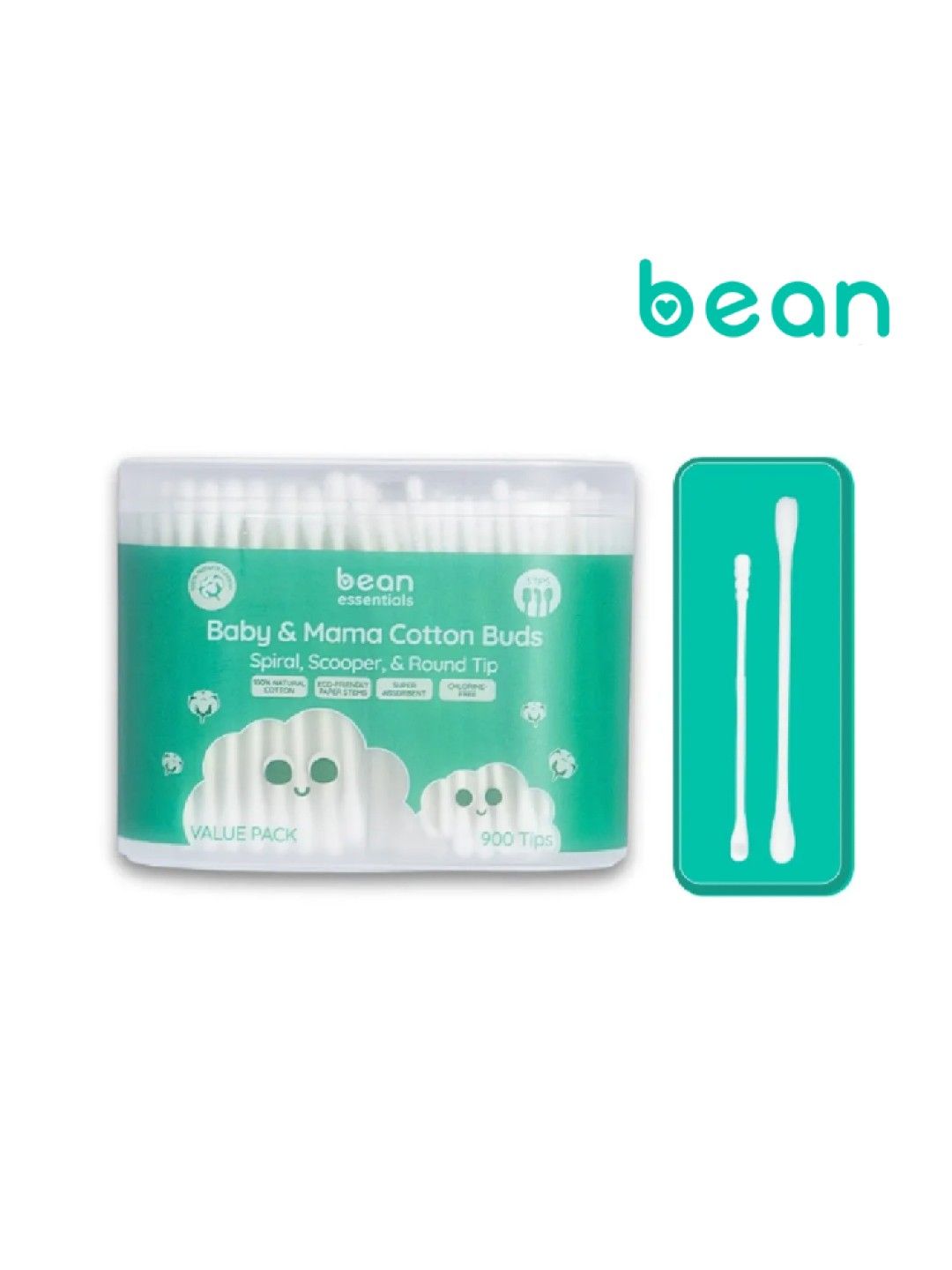 bean essentials Family Value Pack (Scooper + Spiral + Round) Cotton buds (900 tips)