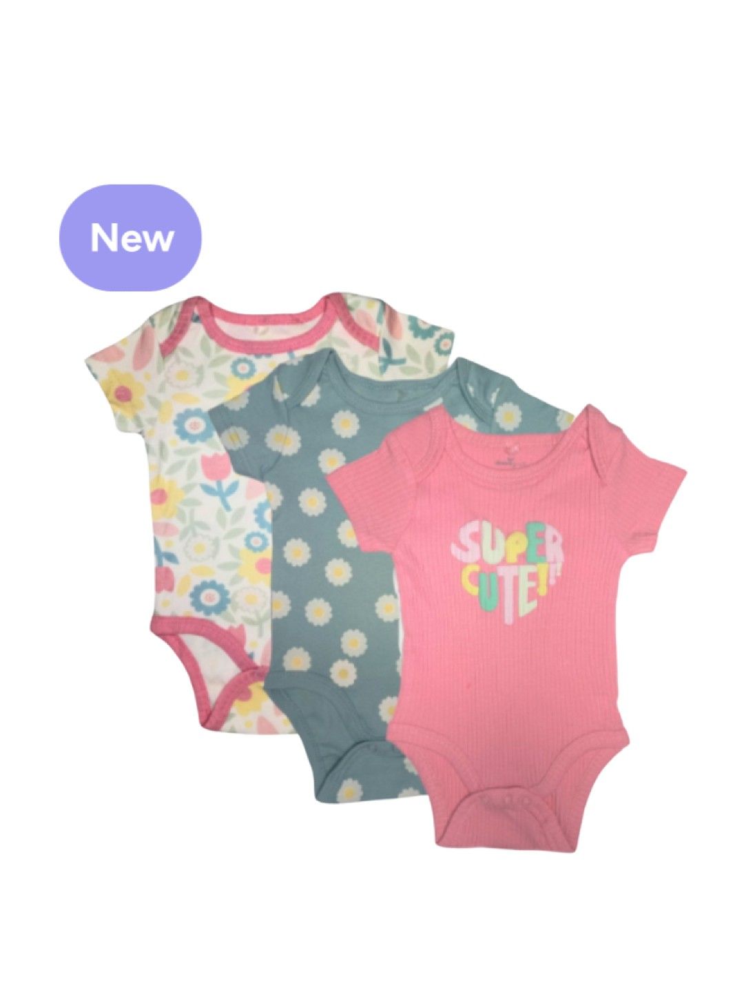 Cottonkind Super Cute Short Sleeves Onesies Set of 3