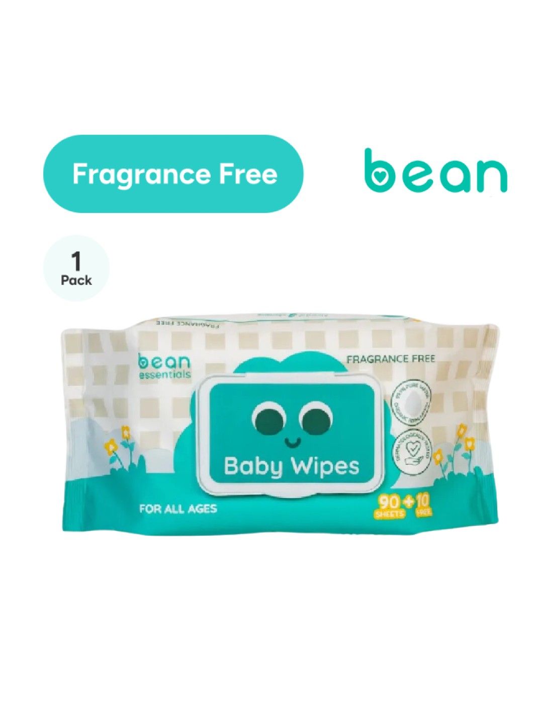 bean essentials Baby Wipes Fragrance Free 100 sheets (No Color- Image 1)