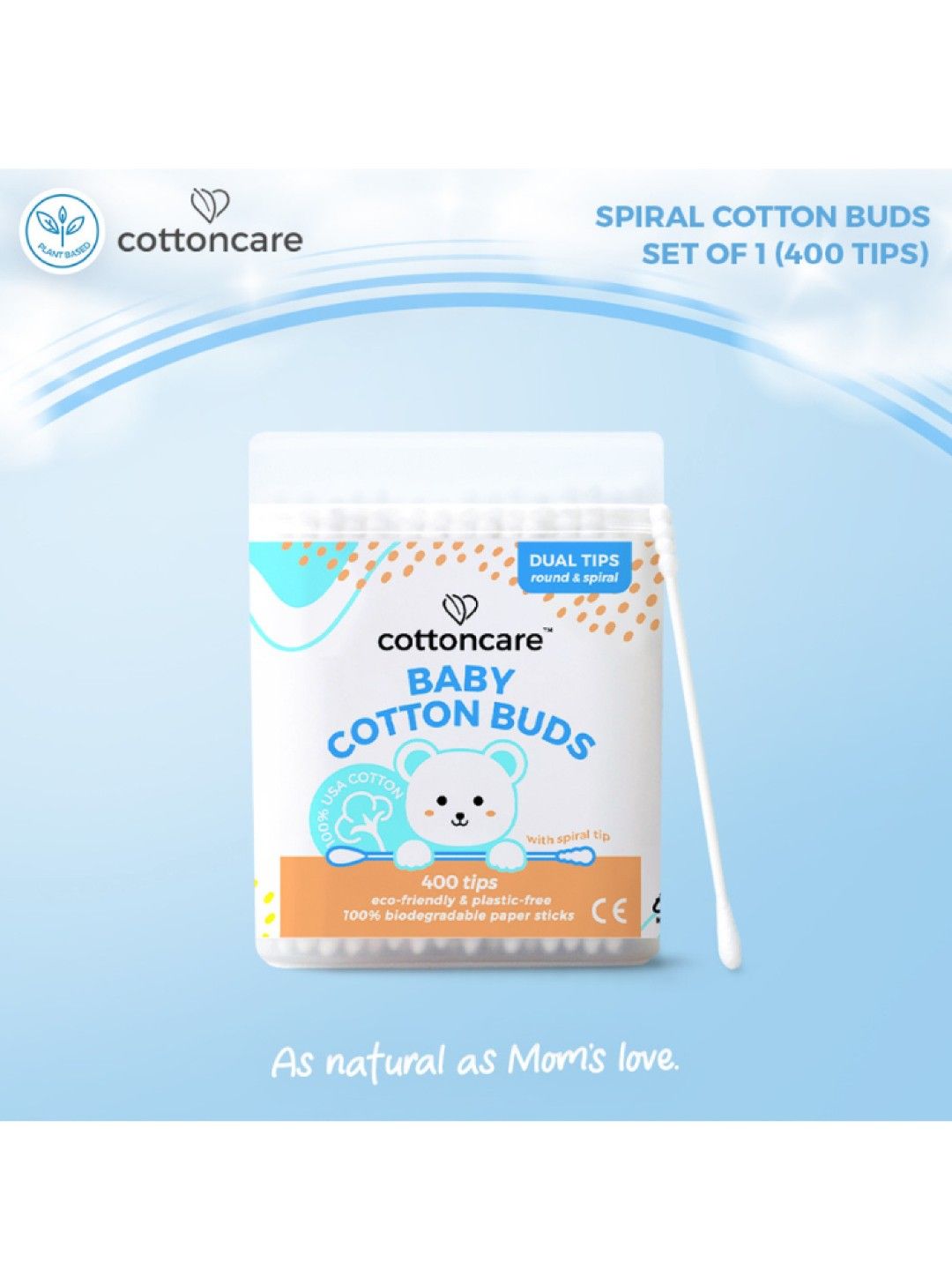 Cotton Central™ Cottoncare™ Plastic-Free Spiral Baby Cotton Buds (400 tips) (No Color- Image 2)