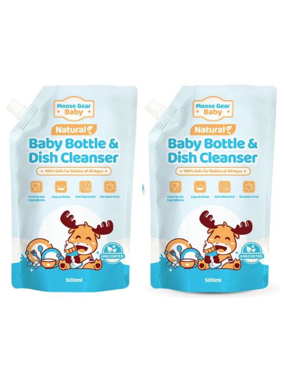 Moose Gear Baby Baby Natural Bottle & Nipple Cleanser Wash (Unscented) - Refill (500ml) x 2 (No Color- Image 1)