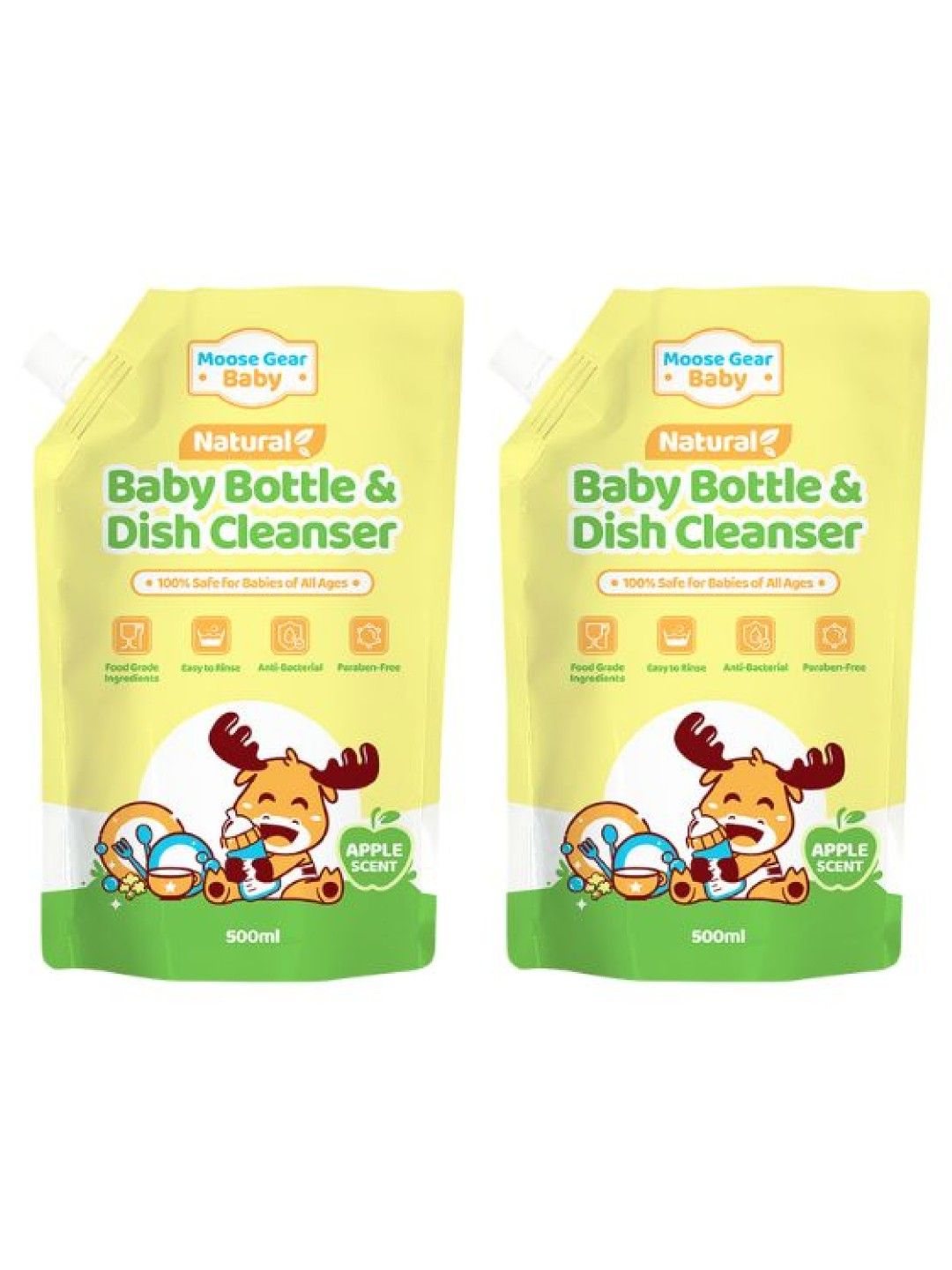 Moose Gear Baby Baby Natural Bottle & Nipple Cleanser Wash (Apple Scent) - Refill (500ml) x 2 (No Color- Image 1)