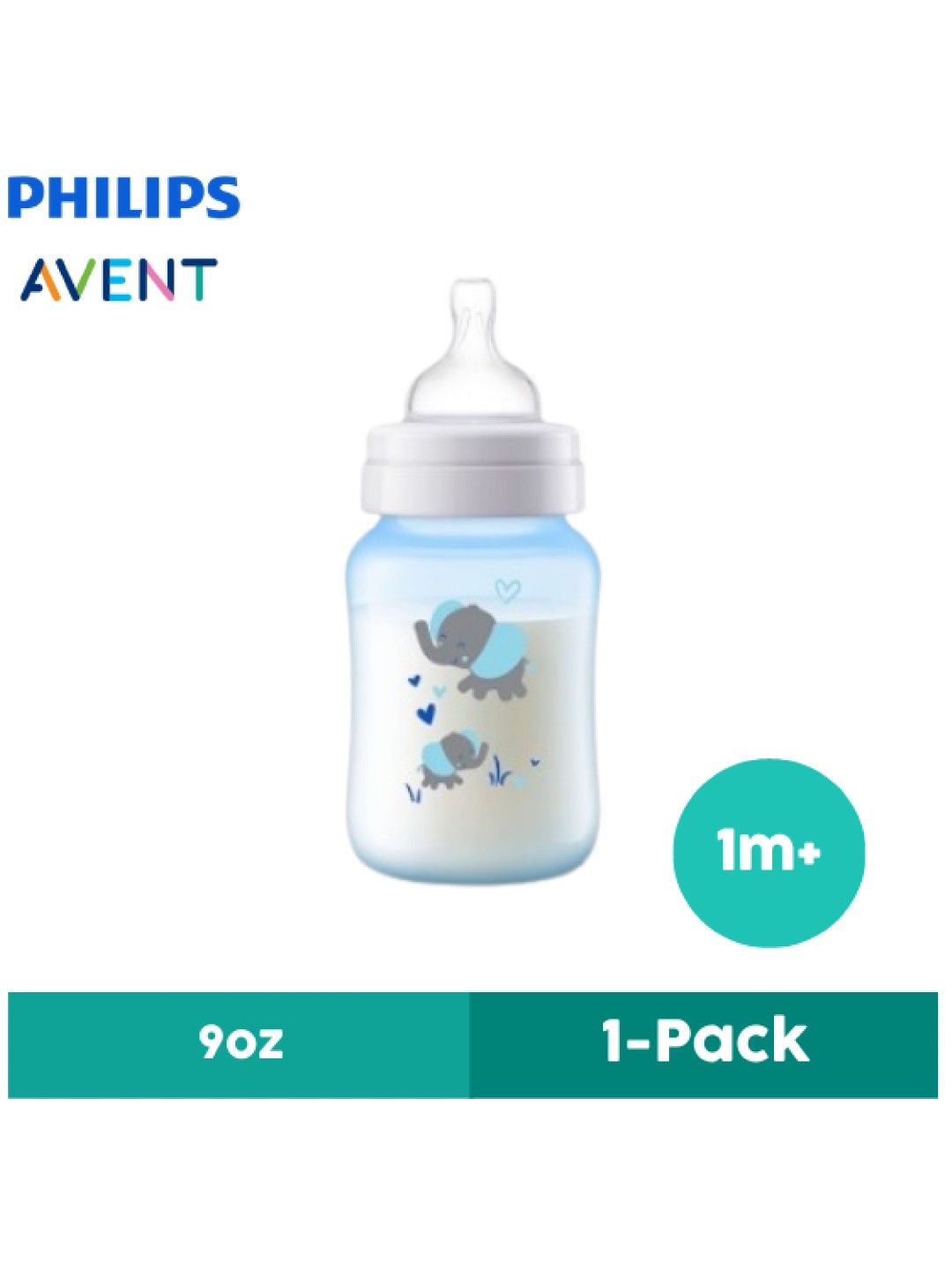 Avent Anti-Colic Baby Bottle Blue Elephant (9oz) (Blue- Image 1)