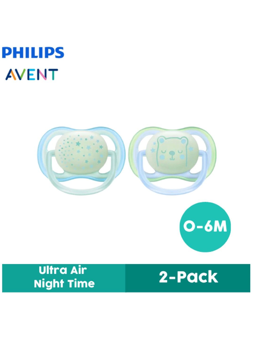 Avent 0-6M Glow in the Dark Ultra Air Night Time Pacifier (2-pack) (Blue- Image 1)