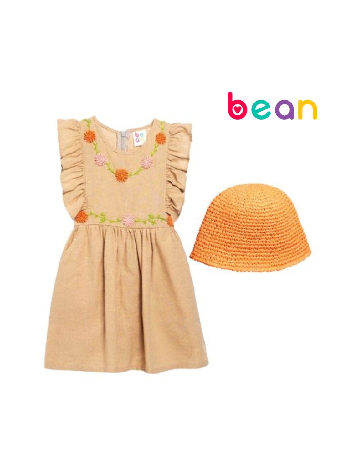 bean fashion Floral Flair Mara Ruffled Sleeve Embroidered Dress with Hat