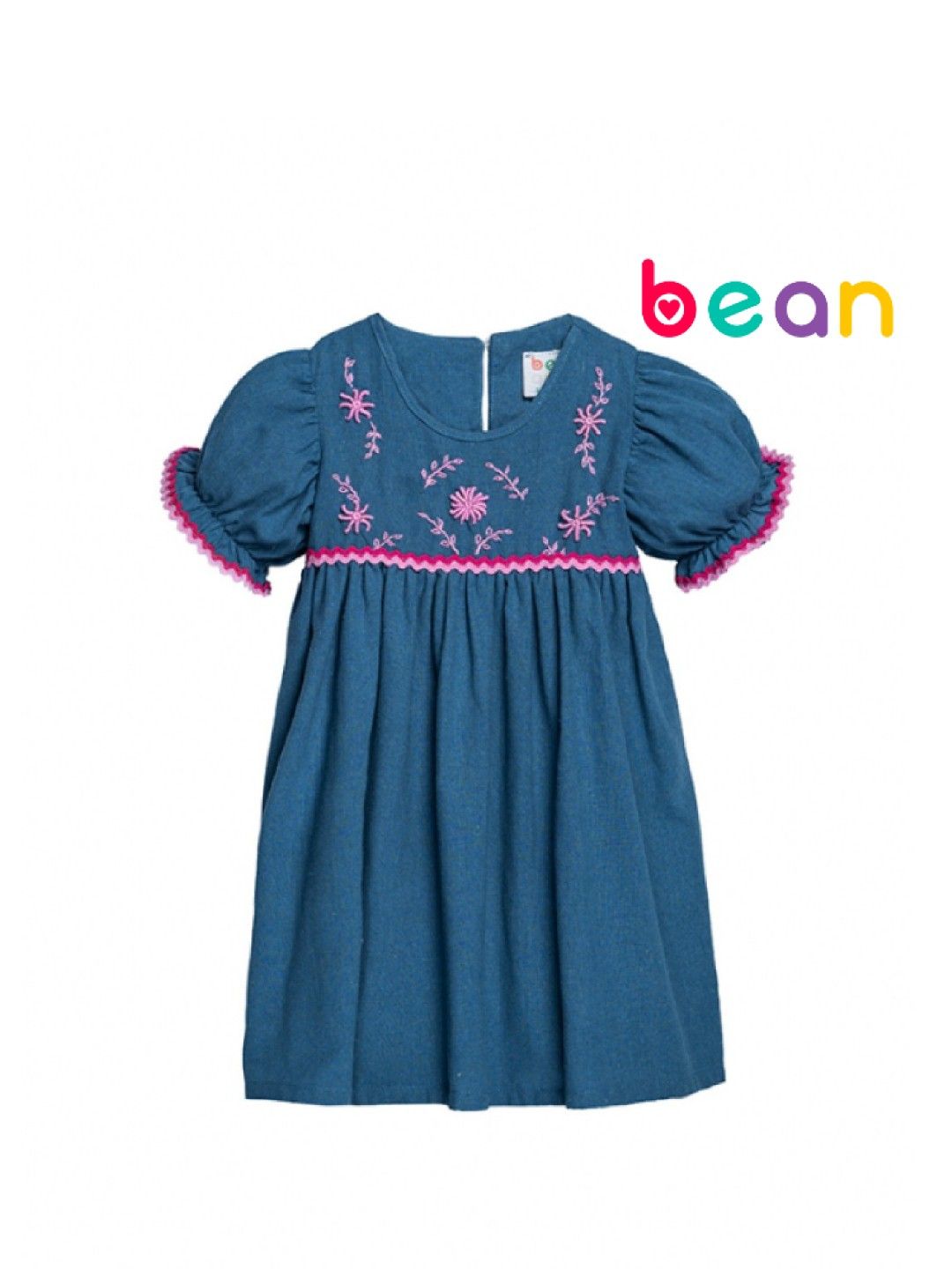 bean fashion Floral Flair Mela Ricrac Puff Sleeve Embroidered Dress