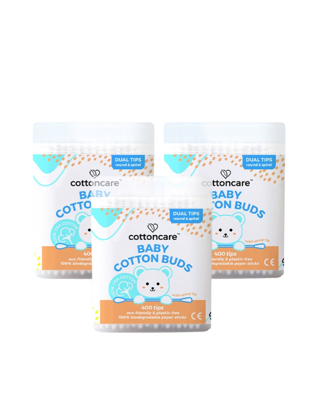 Cotton Central™ Cottoncare Baby Cotton Buds - Spiral 3 Pack (1200 Tips) (No Color- Image 1)