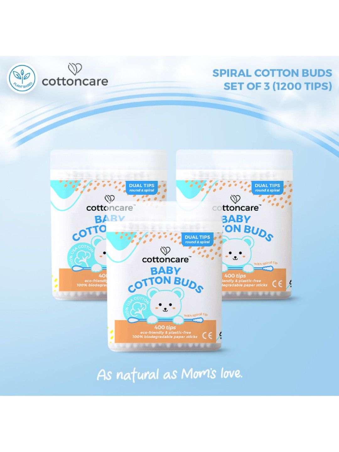 Cotton Central™ Cottoncare Baby Cotton Buds - Spiral 3 Pack (1200 Tips) (No Color- Image 2)
