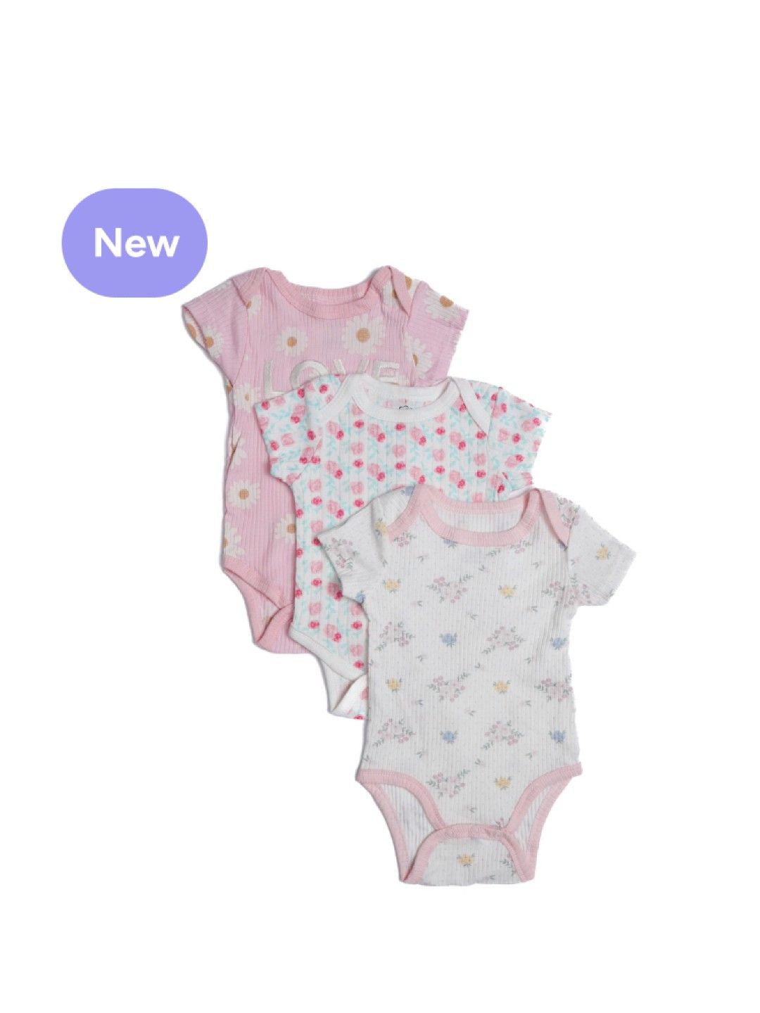 Cottonkind Love Daisies Set F Short Sleeves Onesies Set of 3 (No Color- Image 1)