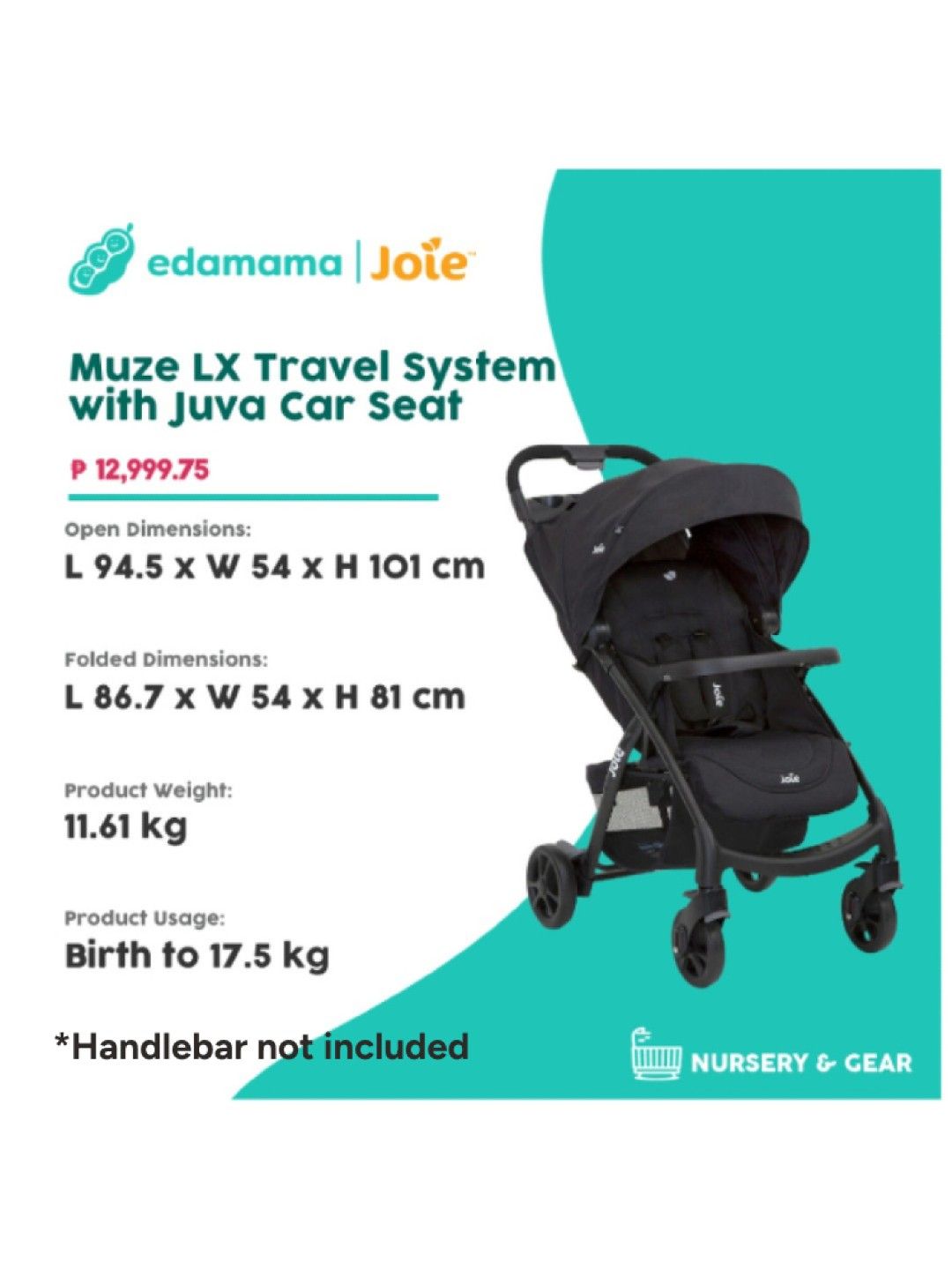 Joie Muze LX Travel System with Juva Car Seat (Coal- Image 2)