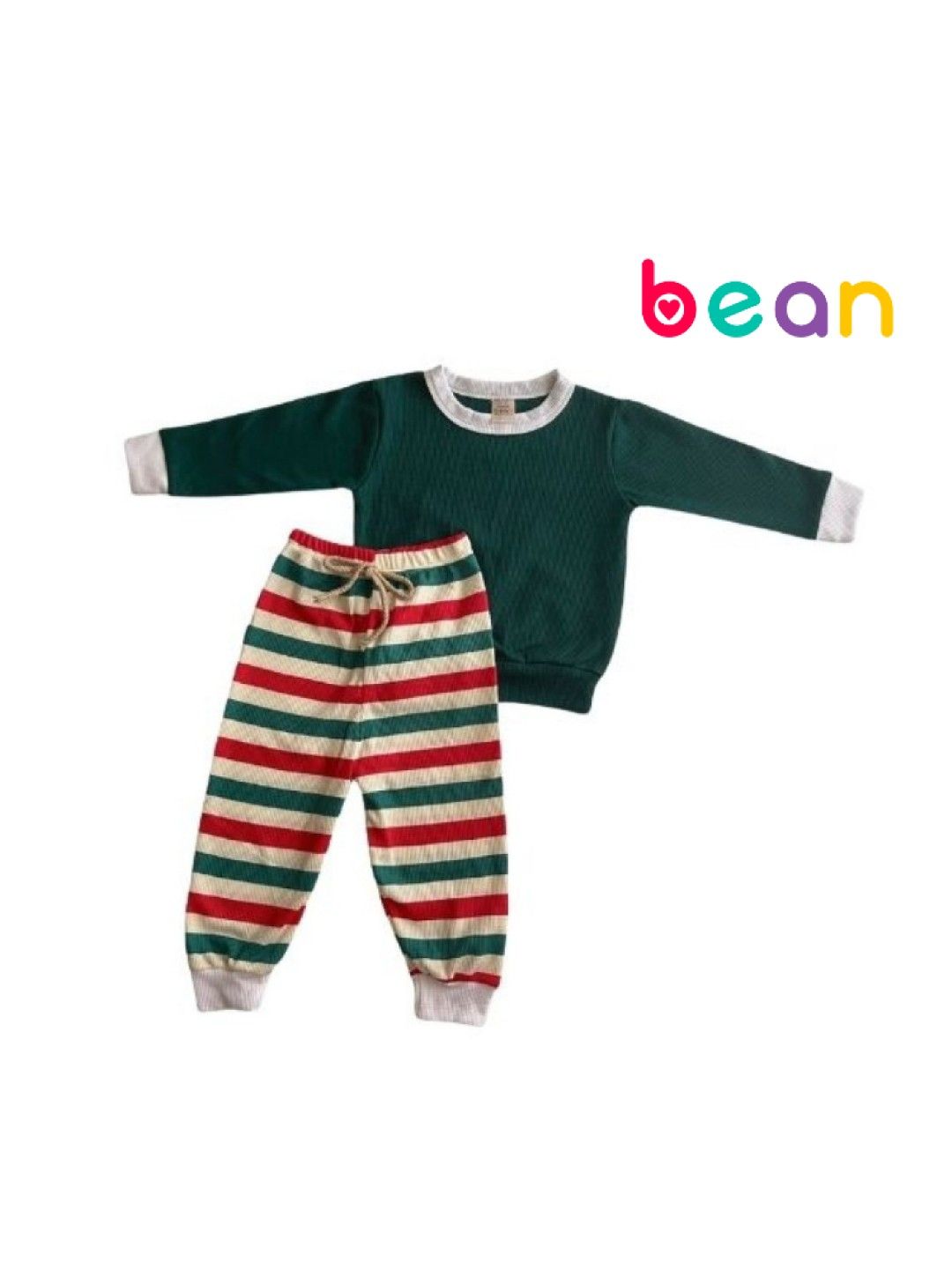 bean fashion Green & Stripes Pajama Set (Green- Image 1)