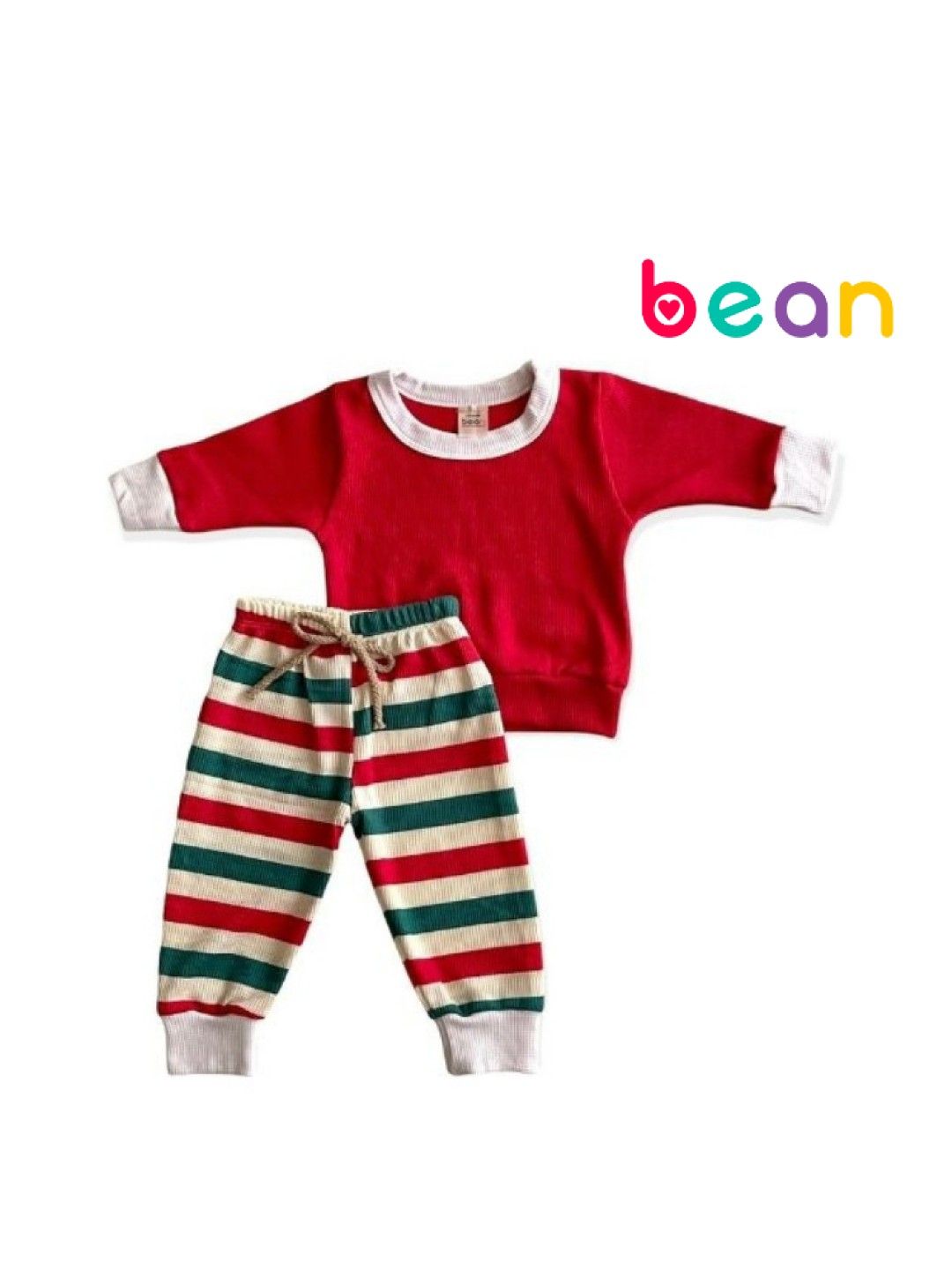 bean fashion Red & Stripes Pajama Set (Red- Image 1)